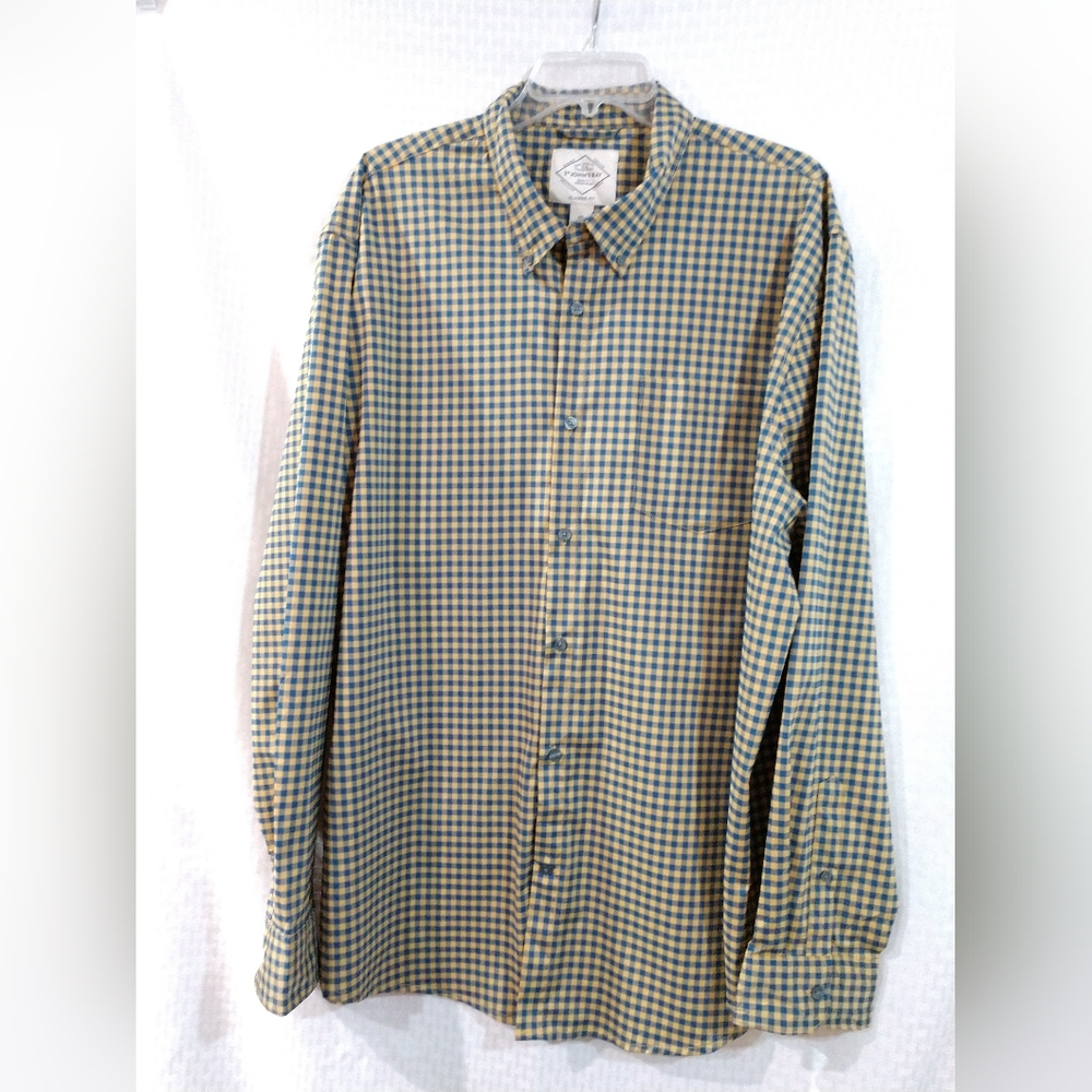 Gingham Men's St. John's Bay Shirt Long Sleeve Casual Blue Gold Check XXL